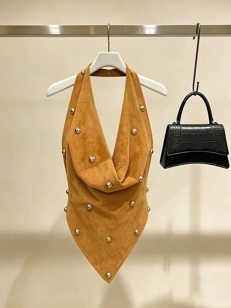 Suspender Tank Top - Damska bluzka z odkrytymi ramionami, bogato
