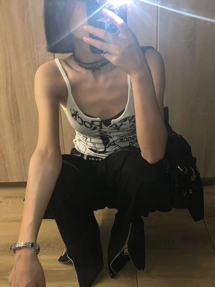 Y2K E-Girl Punk Print Sleevele – Tank Top Ribbed recenzja i cena
